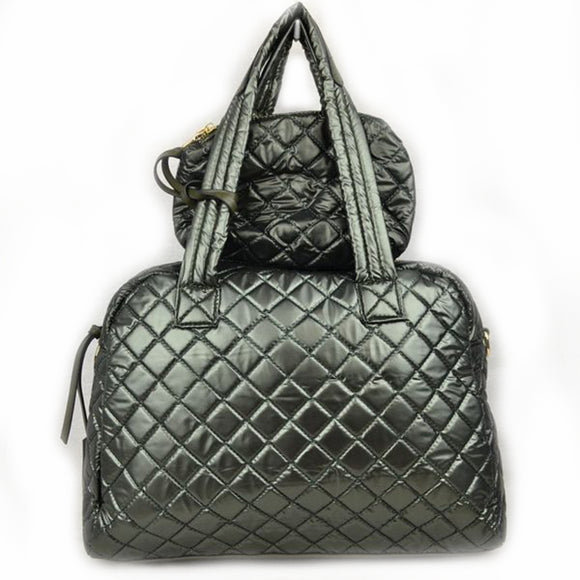Metro quilted tote set - dark green