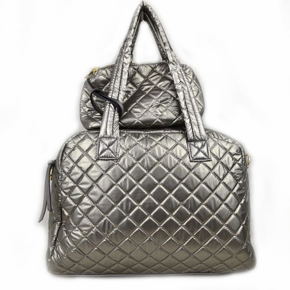 Metro quilted tote set - dark silver