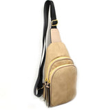 Double zipper sling bag - beige