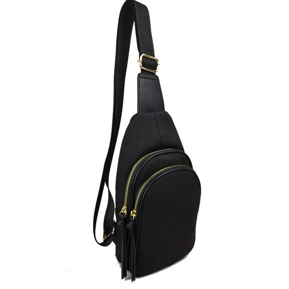 Double zipper sling bag - black