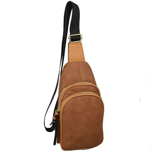 Double zipper sling bag - brown