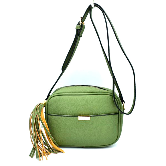 Crossbody bag with tassel - green