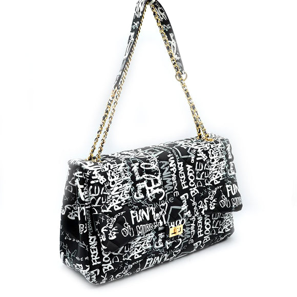 Graffiti quilted chain shoulder bag - multi 6