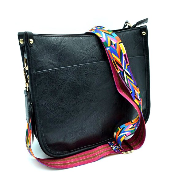 Fashion strap crossbody bag - black