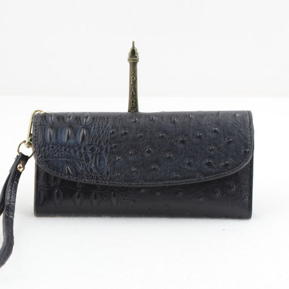 Fold-over crocodile embossed wallet - black