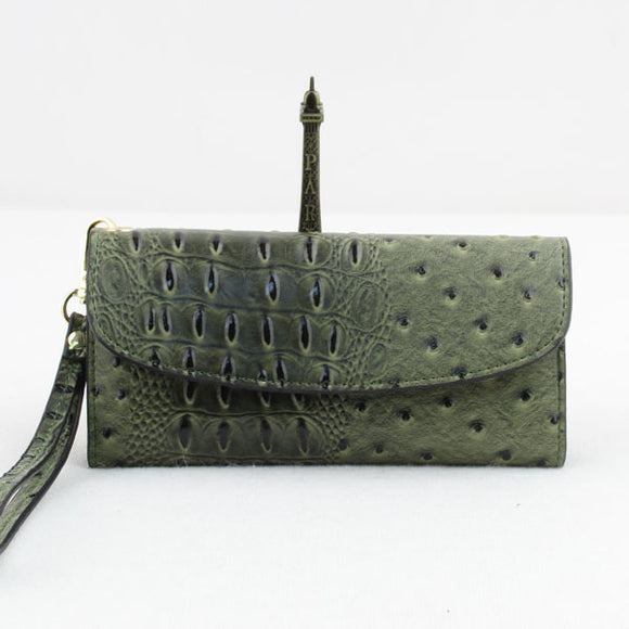 Fold-over crocodile embossed wallet - green