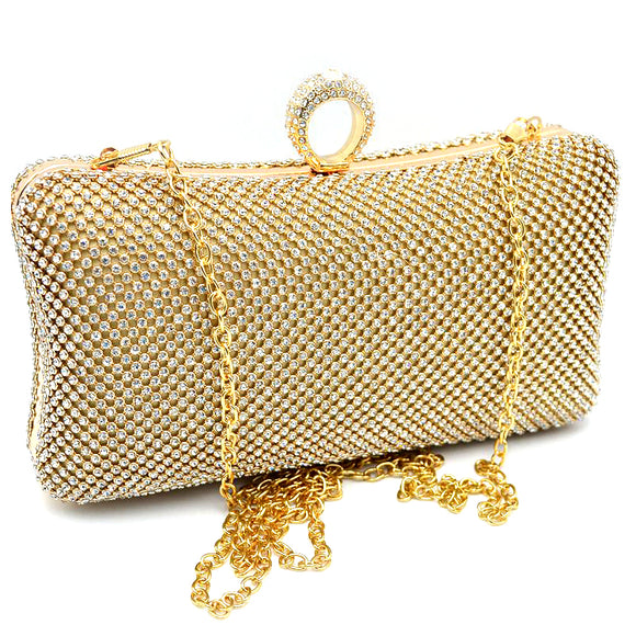 Rhinestone clutch evening bag - gold