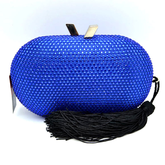 Studded clutch with tassel - blue