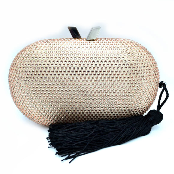 Studded clutch with tassel - champaign
