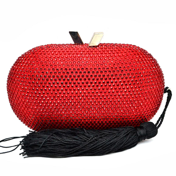 Studded clutch with tassel - red