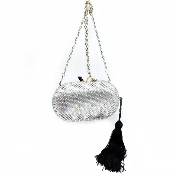 Studded clutch with tassel - silver