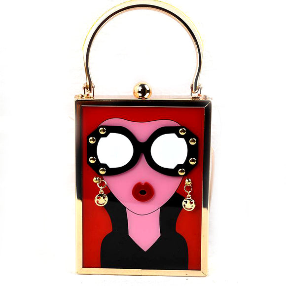 Women acrylic square clutch - red