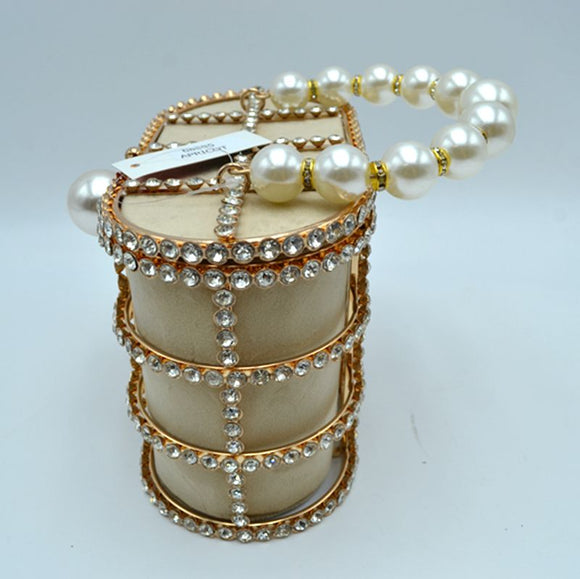 Rhinestone clutch with pearl handle - gold