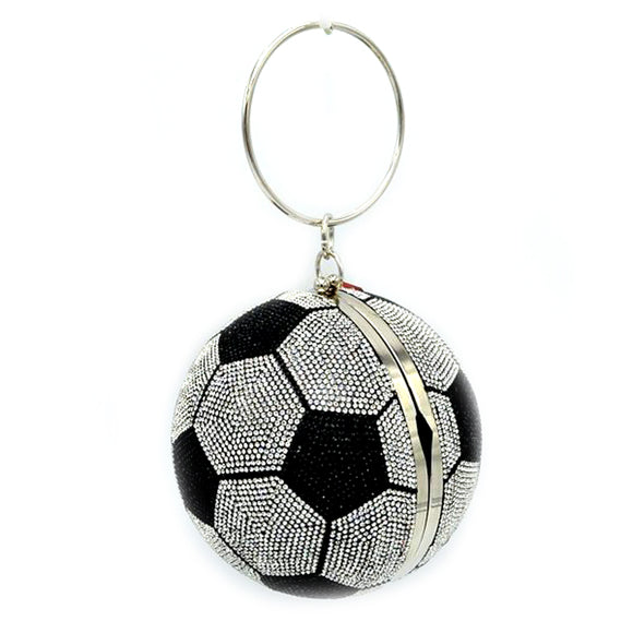 Rhinestone soccer ball bag wich chain - silver