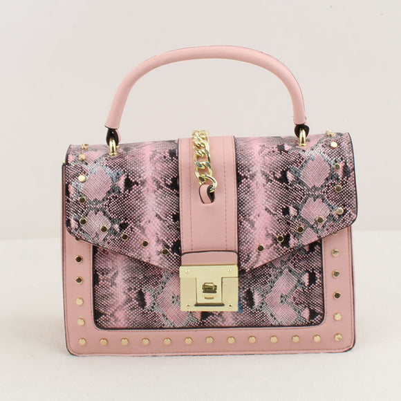 Studded phyton pattern satchel - light pink