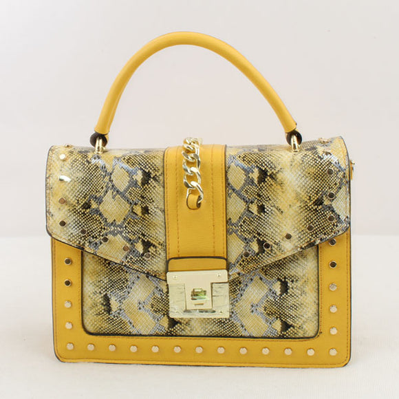 Studded phyton pattern satchel - yellow