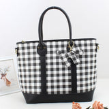Plaid pattern tote with dog charm - black