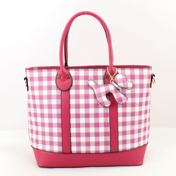 Madden NYC Women's Boxy Top Handle Bag Pink Plaid 