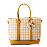 Plaid pattern tote with dog charm - yellow