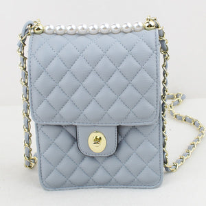 Quilted & pearl detail crossbody bag - light blue