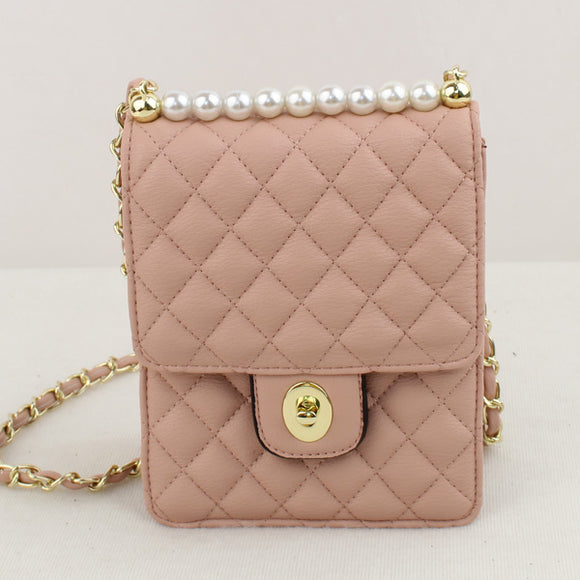 Quilted & pearl detail crossbody bag - pink