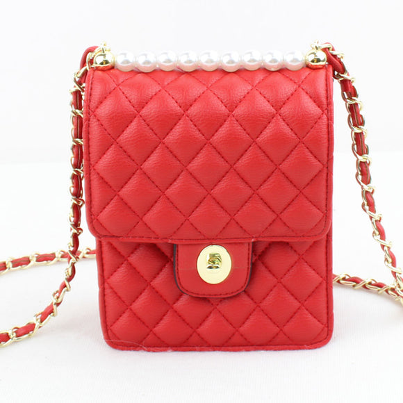 Quilted & pearl detail crossbody bag - red