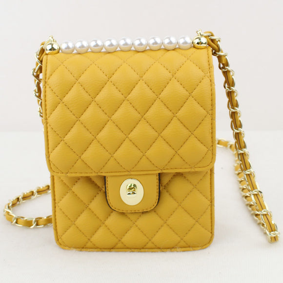 Quilted & pearl detail crossbody bag - yellow