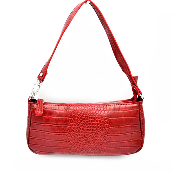 Crocodile embossed shoulder bag - red
