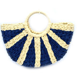 Colorblock straw tote - blue