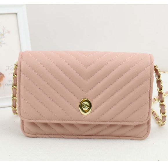 Quilted chevron chain crossbody bag - pink