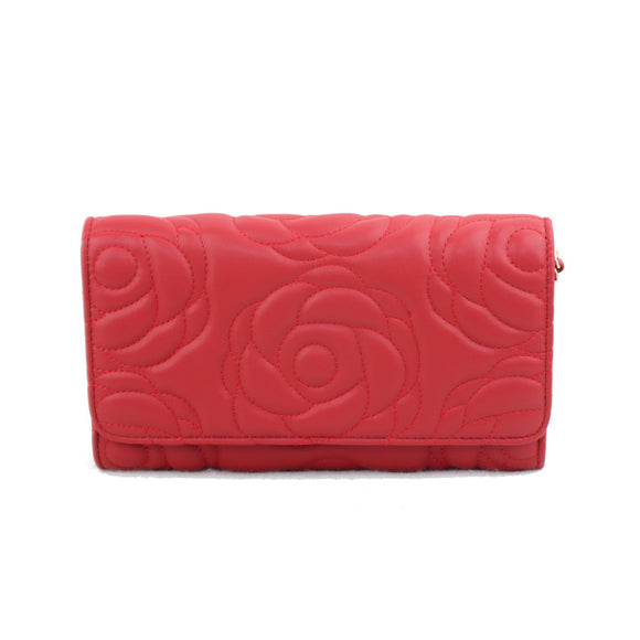 Floral pattern quilted chain crossbody bag - red
