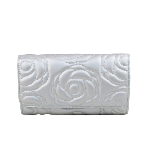 Floral pattern quilted chain crossbody bag - silver