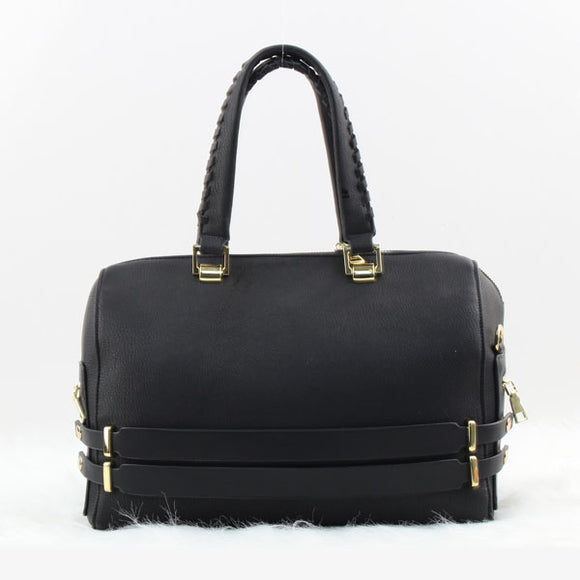 Belted detail & whipstitch handle tote - black
