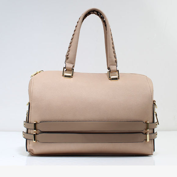 Belted detail & whipstitch handle tote - tan