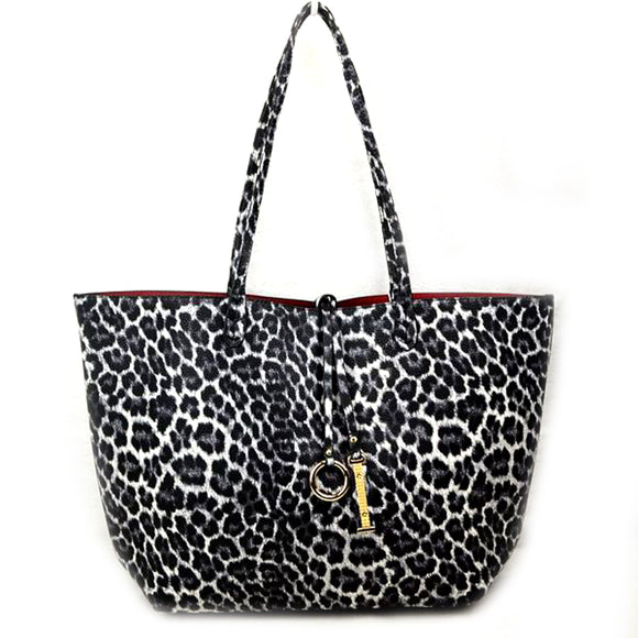 Reversible leopard tote bag - black red