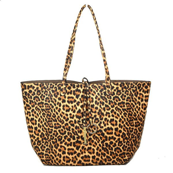 Reversible leopard tote bag - brown grey