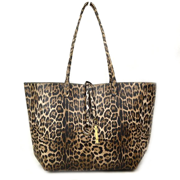Reversible leopard tote bag - coffee brown