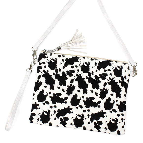 Cow Patterned Wristlet crossbody bag - black