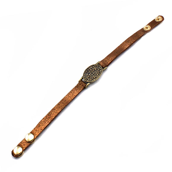 Oval leather bracelet - gold topaz