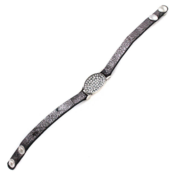 Oval leather bracelet - silver