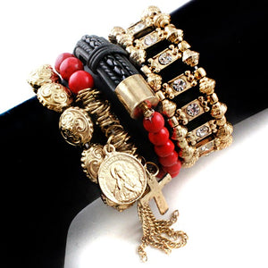 Cross w/ saint bracelet - coral