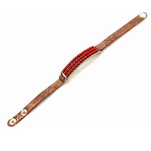 Pave bar leather bracelet - coral