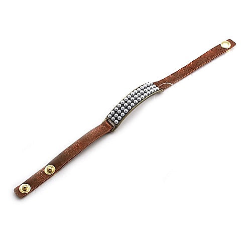 Pave bar leather bracelet - pearl