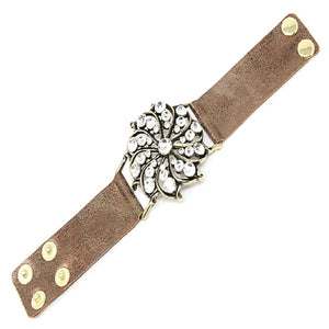 FLOWER & STUD LEATHER BRACELET