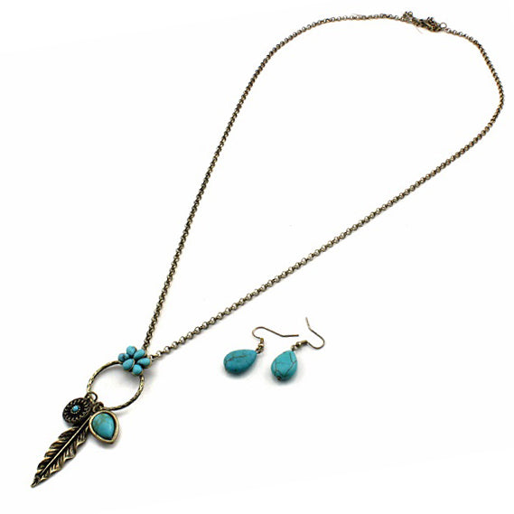 Bohemian feather necklace set - gold