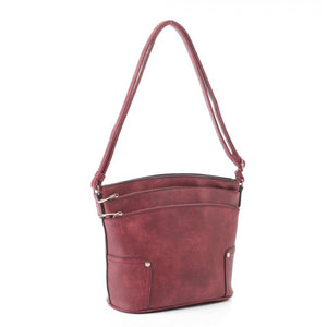 Triple zipper crossbody bag - burgundy