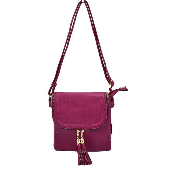 Fold over & tassel crossbody bag - purple