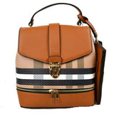 Stripe patten convertible tote - brown