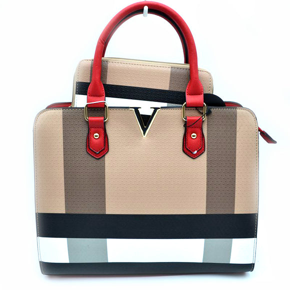 V golden hardware detail tote with wallet - red