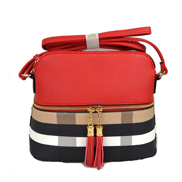 Check pattern & tassel crossbody bag - red/brown